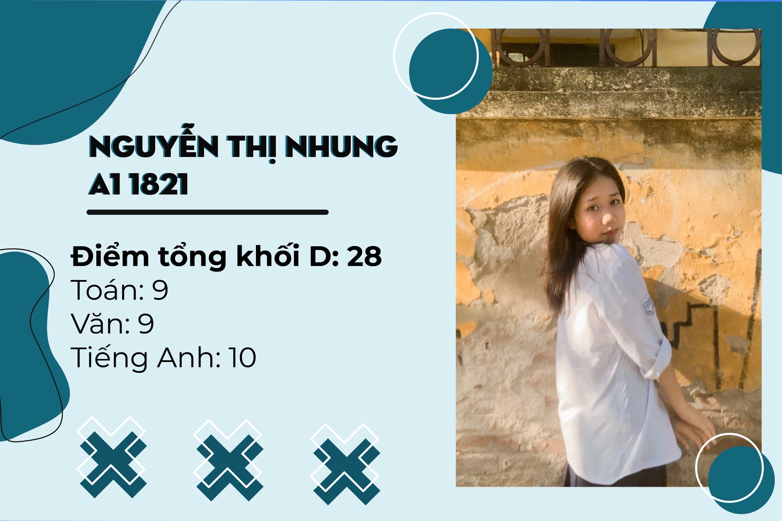 Nguyễn Thị Nhung (A1 18-21) - thủ khoa khối D toàn trường kỳ thi tốt nghiệp THPT năm học 2020 - 2021